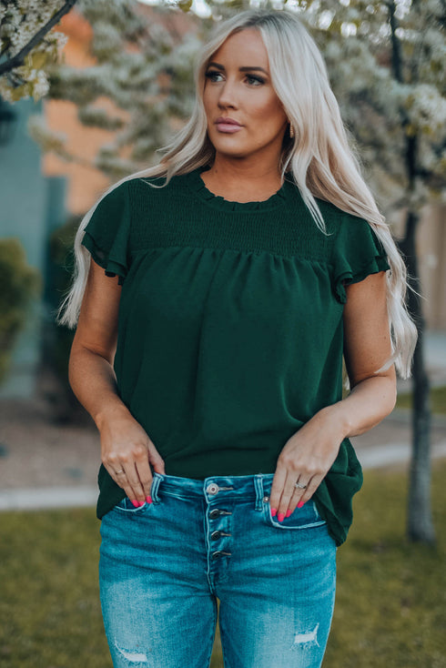 Tiered Sleeve Frilled Neck Dotted Top